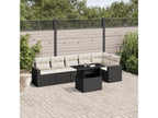 7-piece garden furniture set with cushions, black woven resin BQUI37630