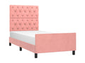 Bed frame with headboard, pink, 80x200 cm, velvet, IURC98126