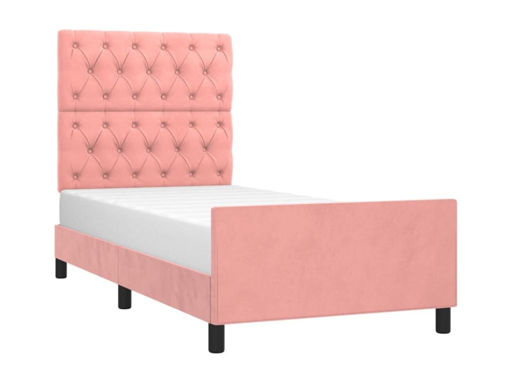 Bed frame with headboard, pink, 80x200 cm, velvet, IURC98126