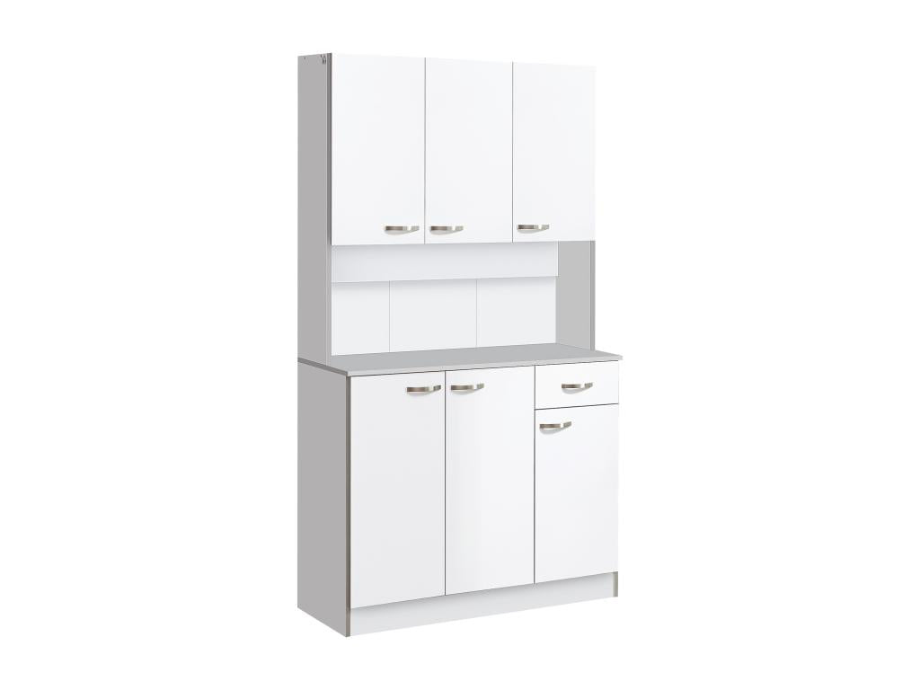 Tall multi-storage sideboard - 6 doors, drawer, large top - dimensions: 101L x 39W x 180H cm - white-grey particleboard PSCM84977
