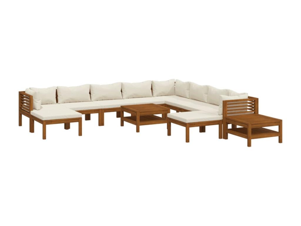 12-piece garden furniture set with cream cushions, solid Lumenao wood KIOI59059