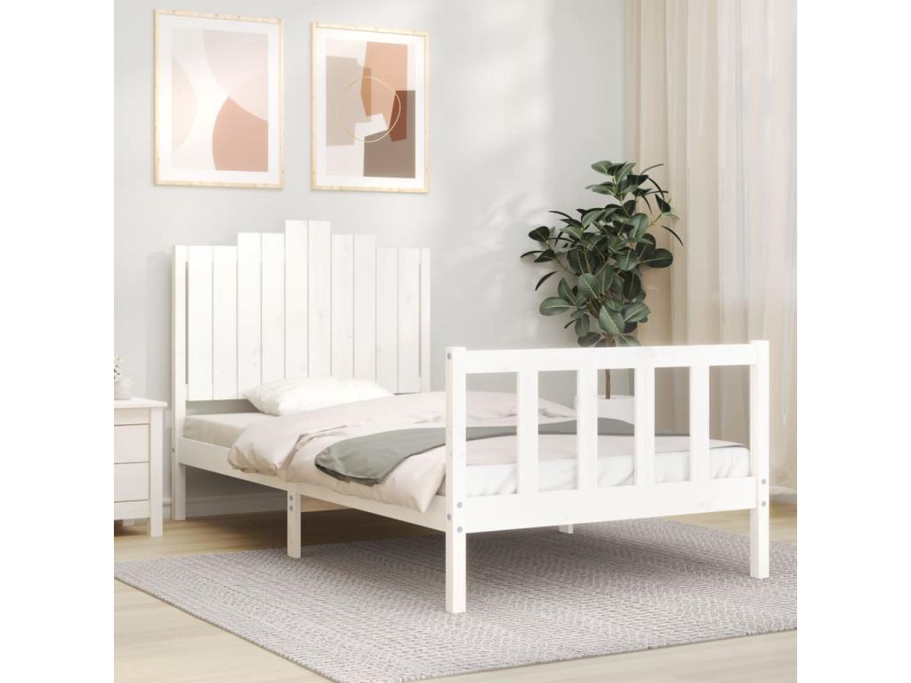 White bed frame and headboard 100x200 cm solid wood RUSB73388