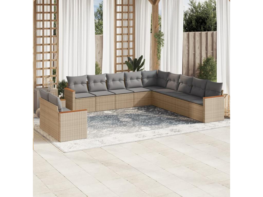 Lumenao 11-piece beige woven resin garden furniture set and cushions URLF85789