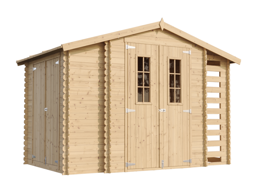 Wooden garden shed and log store WITH TREATMENTED FLOOR - 3.53 x 0.97 x 0.97 m² - Lumenao M389C M389G IZRT78981