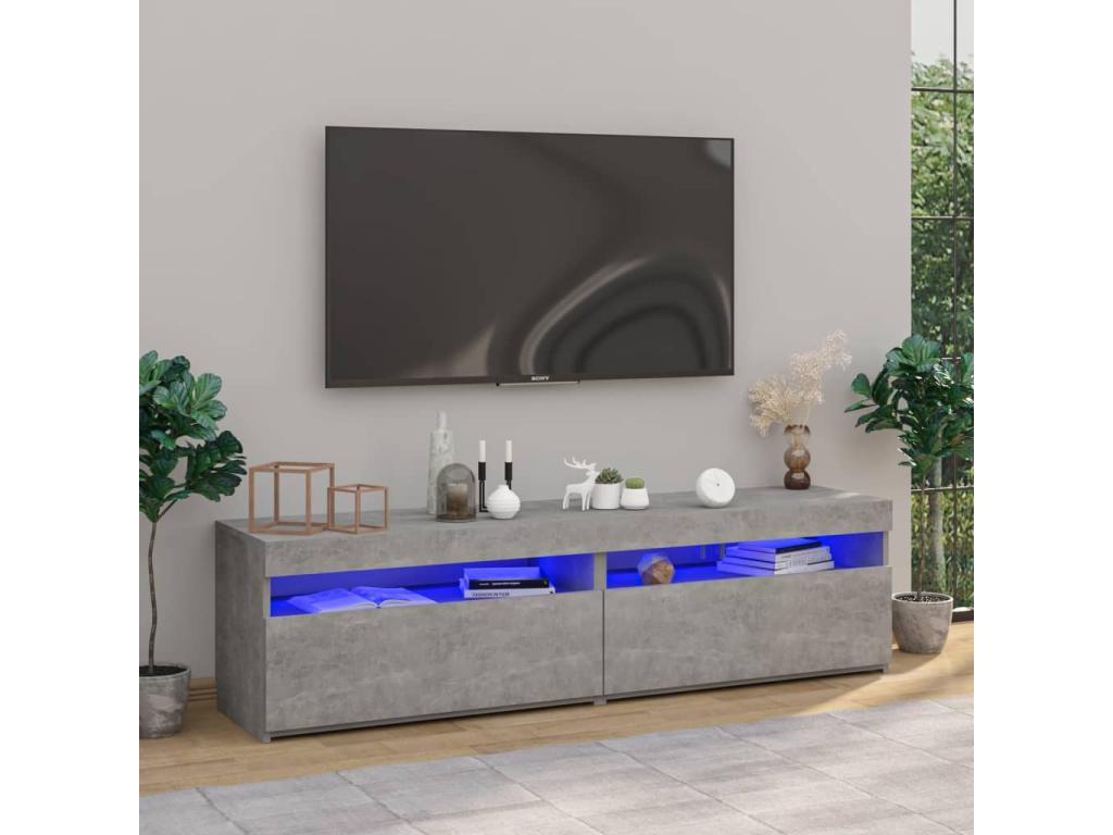 2-piece TV unit with LED lights, concrete grey, 75x35x40 cm QQWR05497