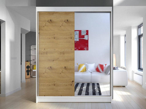 Lumenao 140 Wardrobe, Lumenao Oak - White, 200x150x58cm, Sliding Wardrobe Doors, BXAG35430