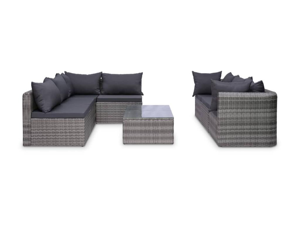 9-piece garden furniture set with cushions, grey wicker resin, 28 BNRP21611