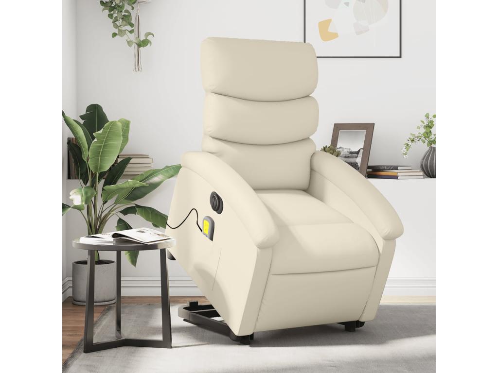 Electric reclining massage chair, cream faux leather, LXHJ87972
