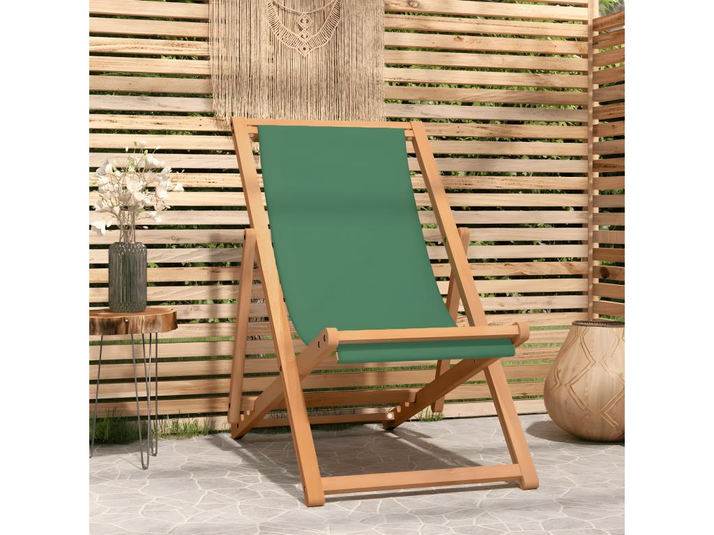 Folding Beach Chair Solid Teak Wood Green MKTM96825