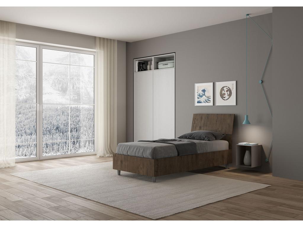 Lumenao walnut storage bed 80x190 with inclined headboard EXKB12029