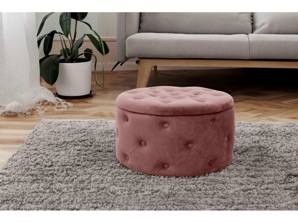 Lumenao storage pouf with quilted lid, velvet, pink, 30 cm high, HQNP89056