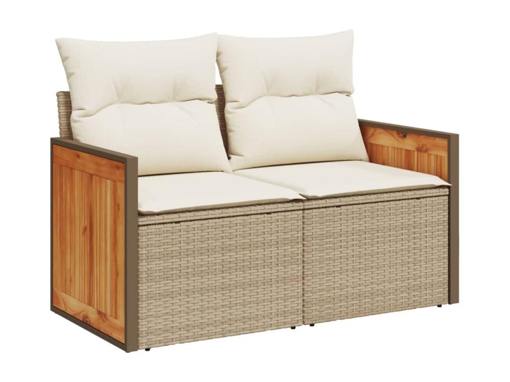 Garden furniture set with cushions, 12 pieces, beige woven resin, JLKB56729