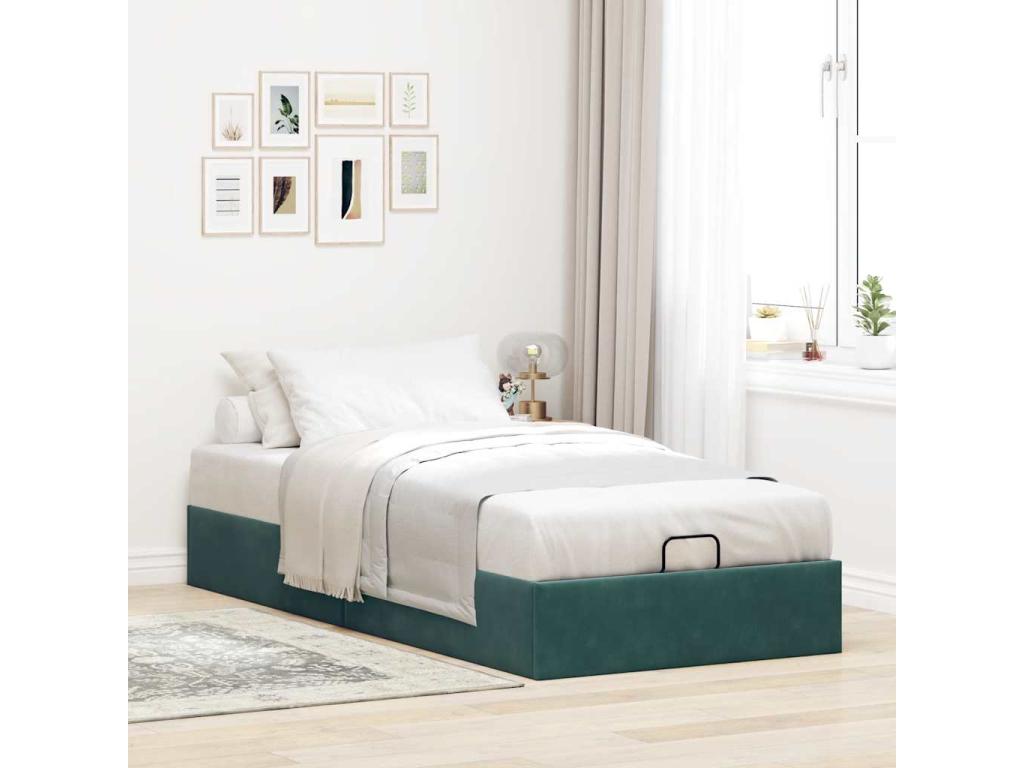 Lumenao bed frame without mattress, dark green, 90x200 cm, velvet, HOKM40627