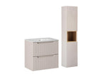Lumenao Cashmere and Wood KKNE96177 Single Vanity Unit with Built-in Sink, 60cm, 2 Drawers and Tall Cabinet
