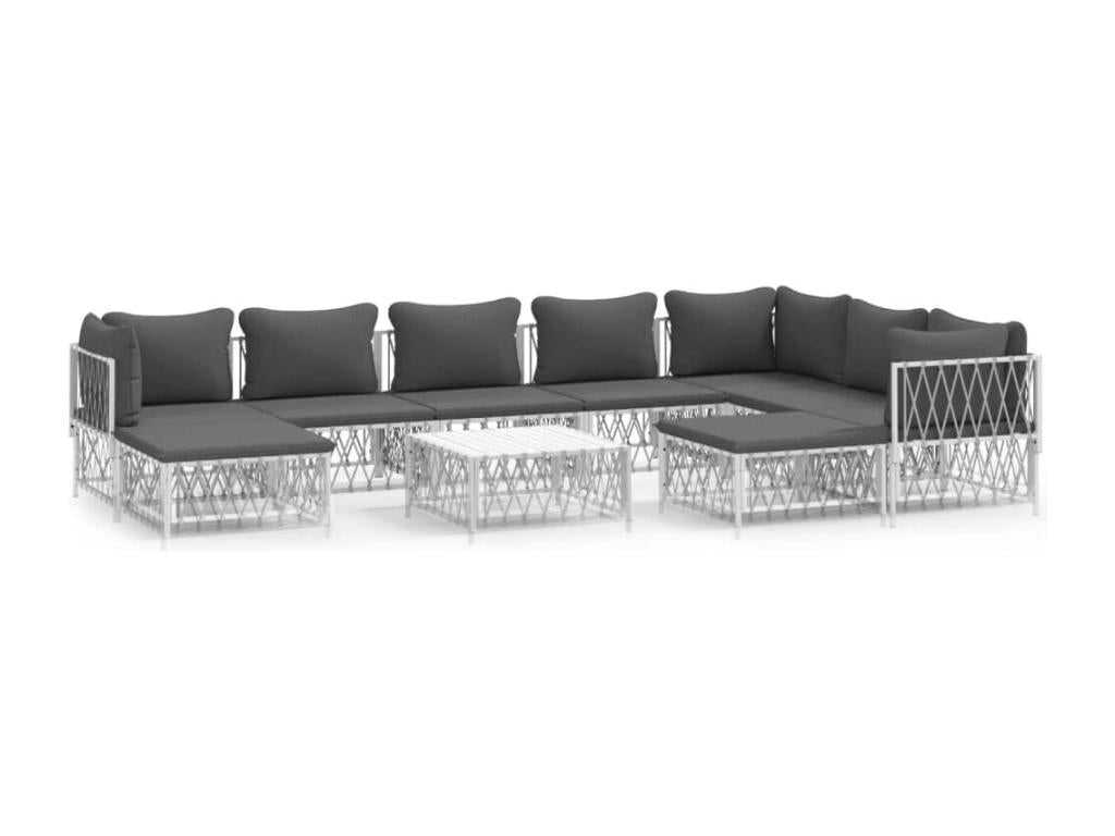 10-piece garden furniture set with cushions, white steel, EGKL13675