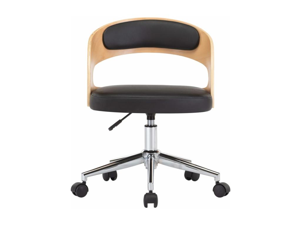 Swivel office chair, black, bent wood and faux leather, TNDU16738