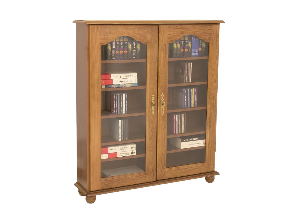 Oak Display Cabinet with 2 Glass Doors, 5 Shelves, and 6 Niches, W 92.4 cm, H 105.8 cm, D 21.5 cm, XMCY64214