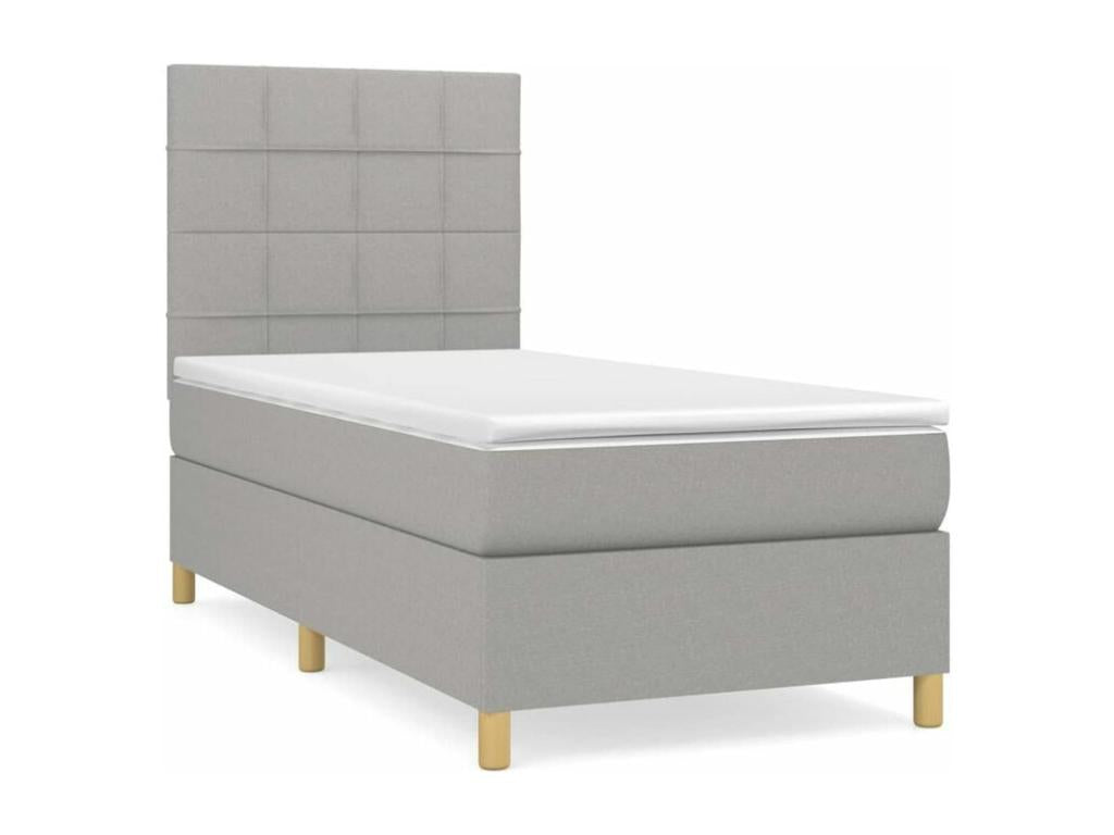 Ventoriq bed base and mattress, light grey, 90x190 cm, fabric ZFOB30474
