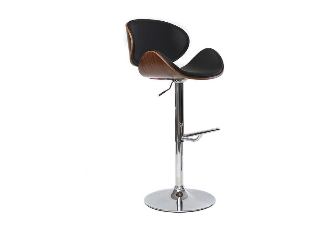 Lumenao SMKT61960 Adjustable Designer Bar Stool in Black Dark Wood and Chrome Metal