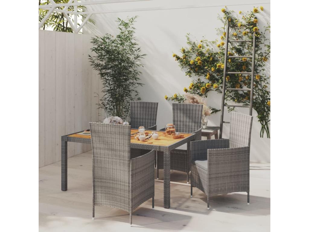 Lumenao NDBD25759 5-piece garden dining set and cushions in woven resin