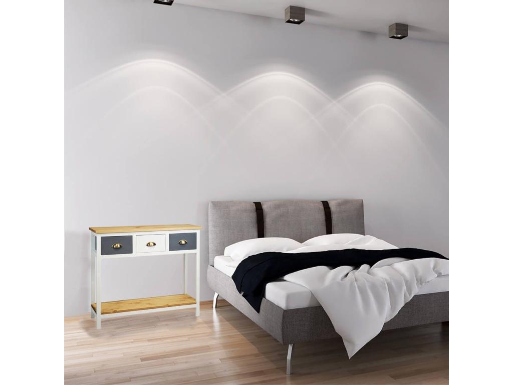 Lumenao - Console Table with 3 Drawers in Grey and White Stained Pine, 2 Natural Shelves TBXD98310