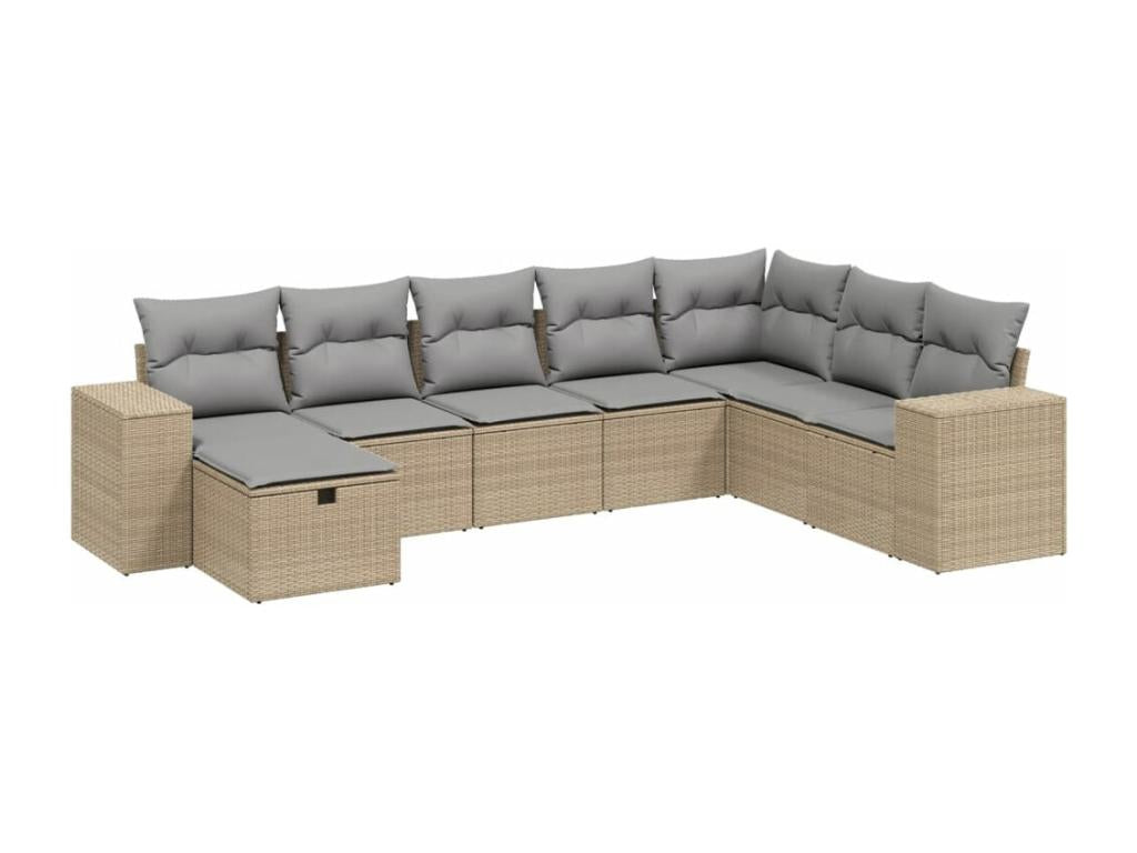 Lumenao 8-piece garden furniture set with cushions, beige woven resin GLML78157