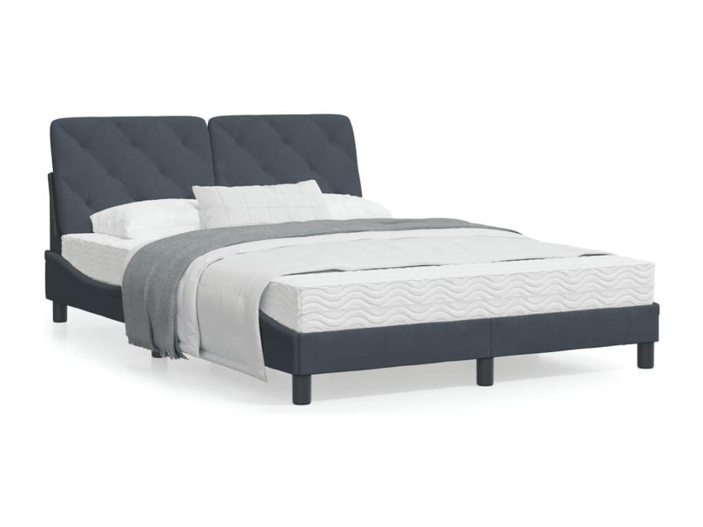 Bed with dark grey mattress 140x190 cm velvet XWGF70963