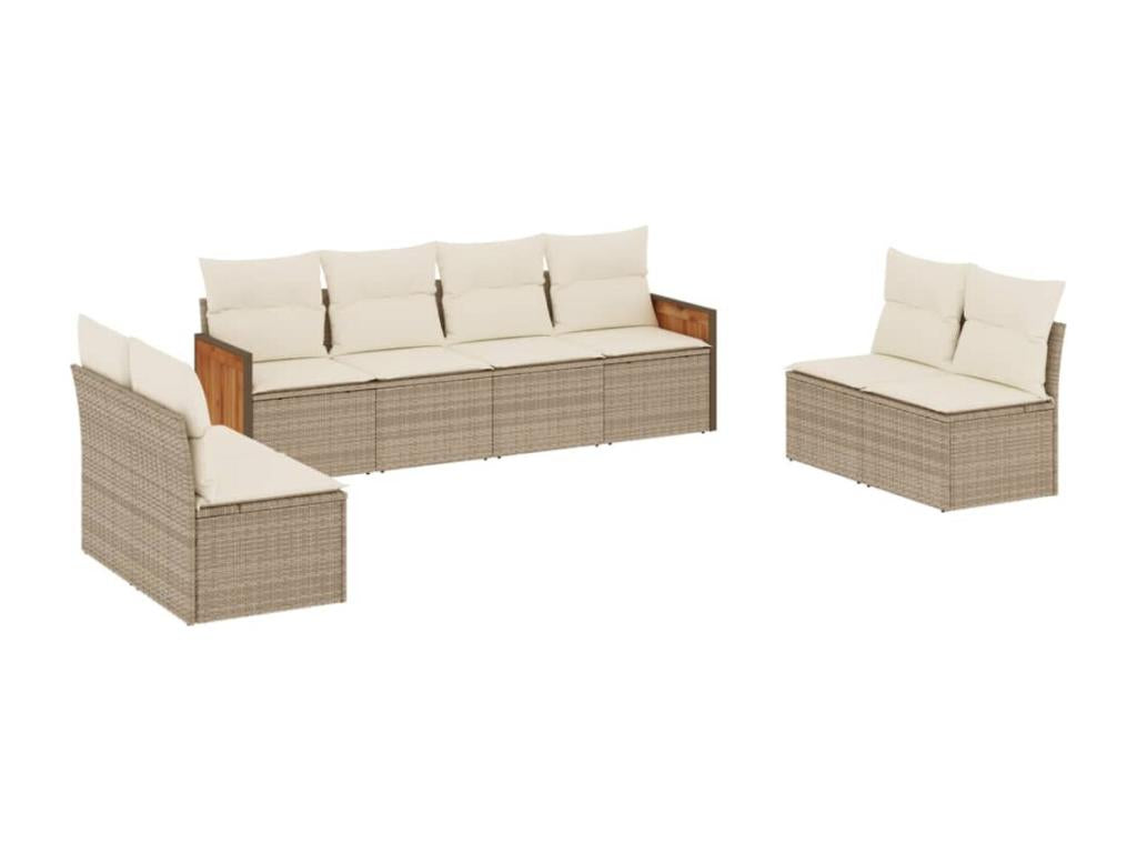 8-piece garden furniture set with cushions, beige woven resin UMHB86376