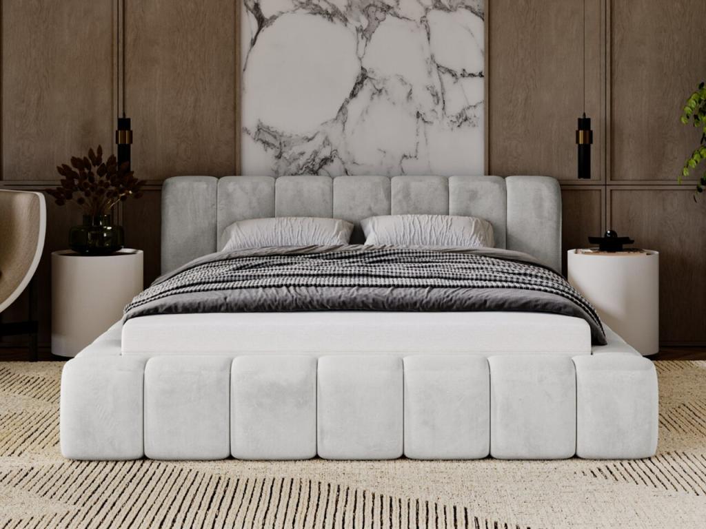 Lumenao Upholstered Bed with Storage 120x200 cm Double Bed Light Grey Velvet MKEO38724