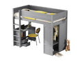 Multifunctional grey children's bed 90 x 200cm bunk bed with wardrobe, desk and drawers UGHW76884