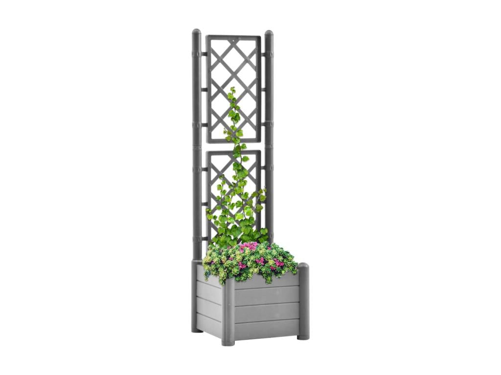 Planter with trellis 43x43x142 cm PP Stone Grey HNLO06477