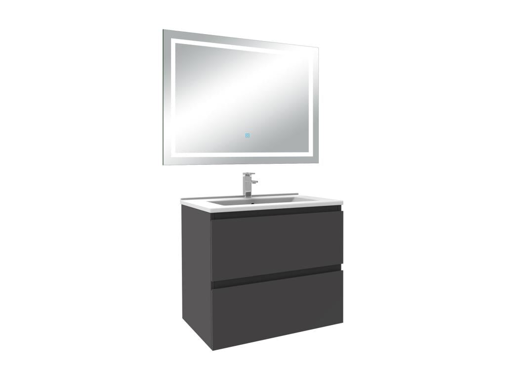 Bathroom vanity unit 60cm Anthracite single sink and illuminated mirror with 3 colours and dimmable OAOQ65254