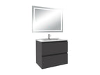Bathroom vanity unit 60cm Anthracite single sink and illuminated mirror with 3 colours and dimmable OAOQ65254