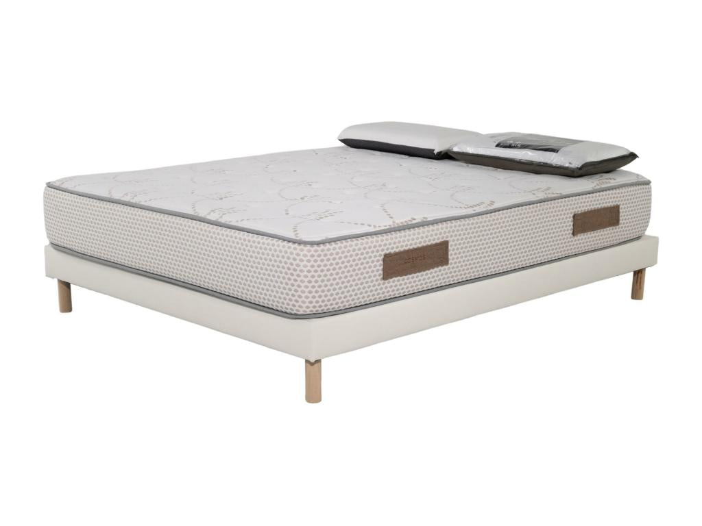 Lumenao White Memory Foam Mattress Set - 140x190 - 2 Pillows 70x40 and White Bed Base AHLN30615
