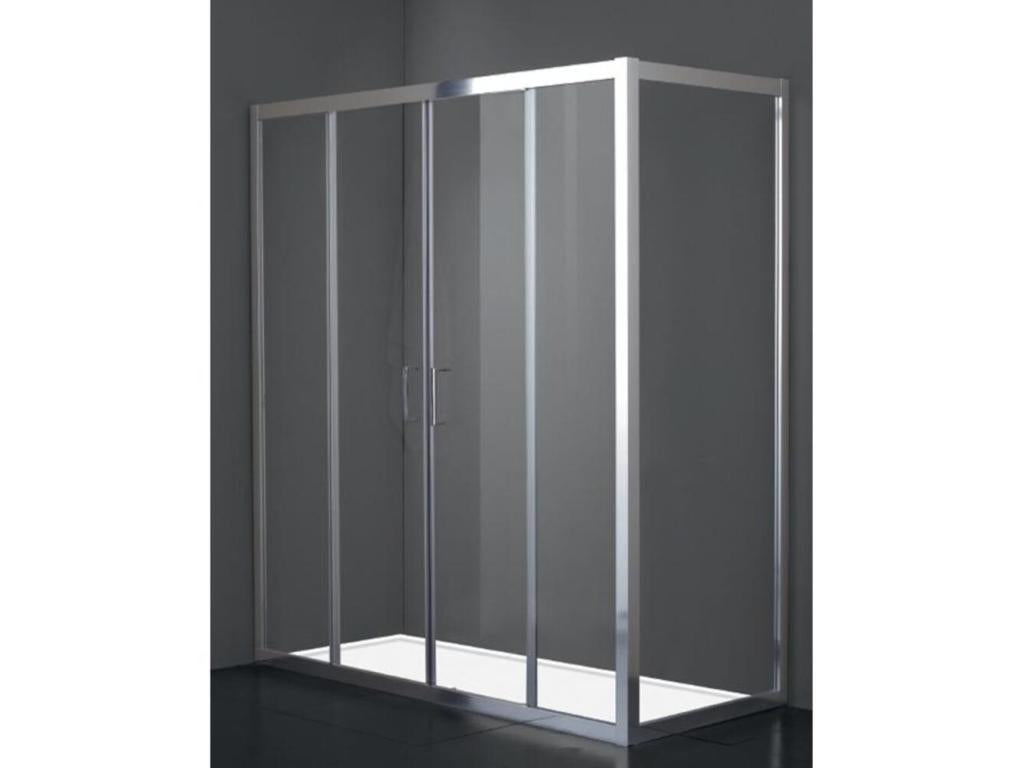 Shower Enclosure 150x80 cm Height 200cm 1 Fixed Glass Panel - 4 Central Crystals, Transparent Chrome Profile GGVA25118