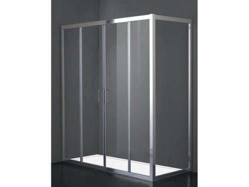 Shower Enclosure 150x80 cm Height 200cm 1 Fixed Glass Panel - 4 Central Crystals, Transparent Chrome Profile GGVA25118