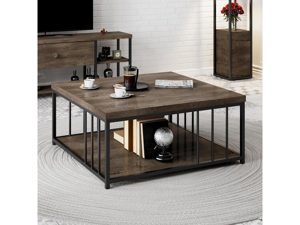 Lumenao square coffee table 90x90cm Dark wood and black metal SATX54404