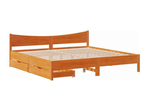 Bed frame with drawers, brown wax finish, 200x200cm, solid pine wood, HZJP02697