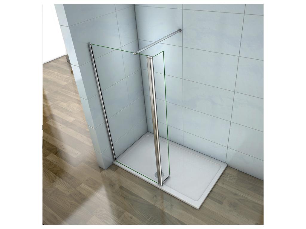 Walk-in shower screen 160 x 40 x 200 cm with pivoting return - 8 mm tempered glass - With 90 cm cuttable support bar RSMC23989