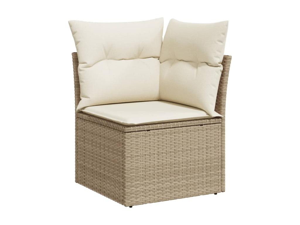 5-piece garden furniture set with cushions, beige woven resin, ROCE60928