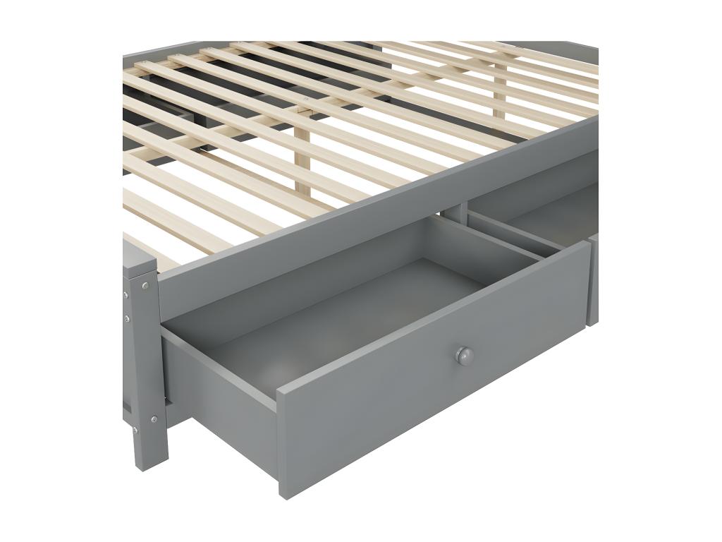 Double bed 140x200cm - with 4 drawers and large storage headboard - in solid wood - Grey BITH50426