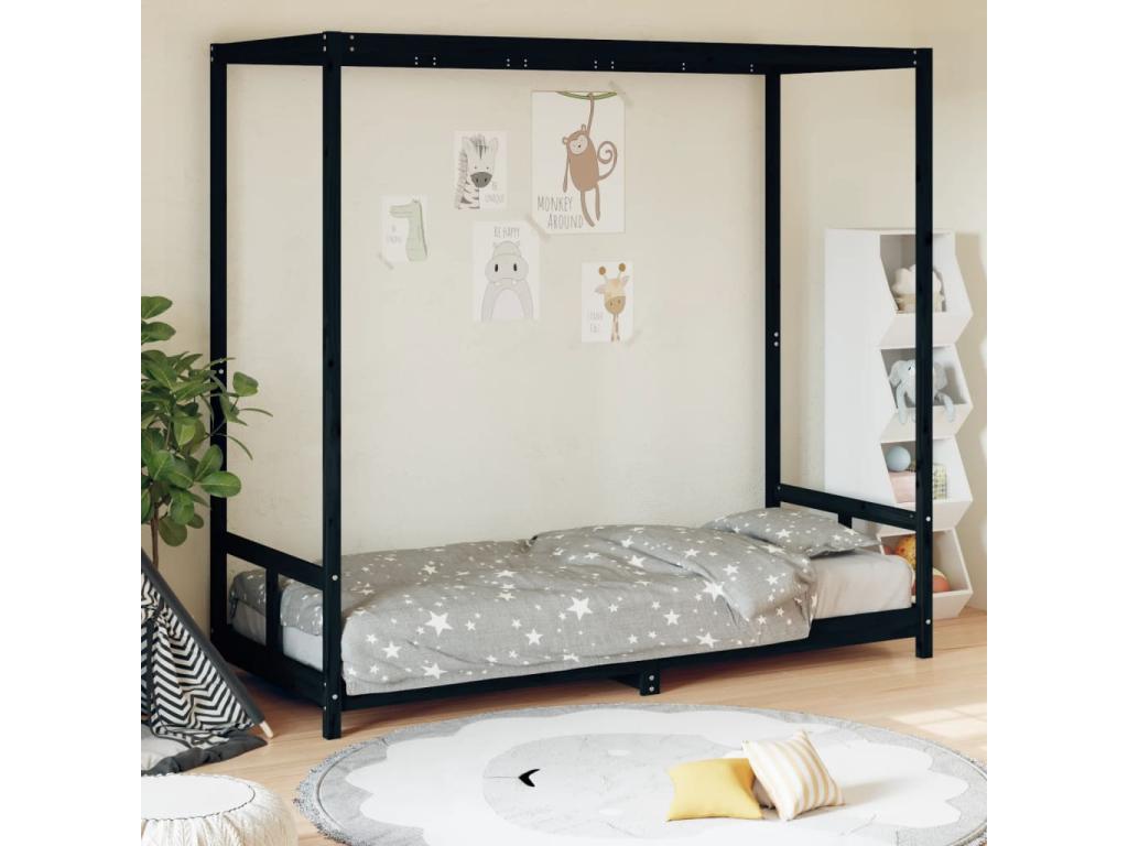 Black children's bed frame 80x200 cm solid pine wood DQUH05145