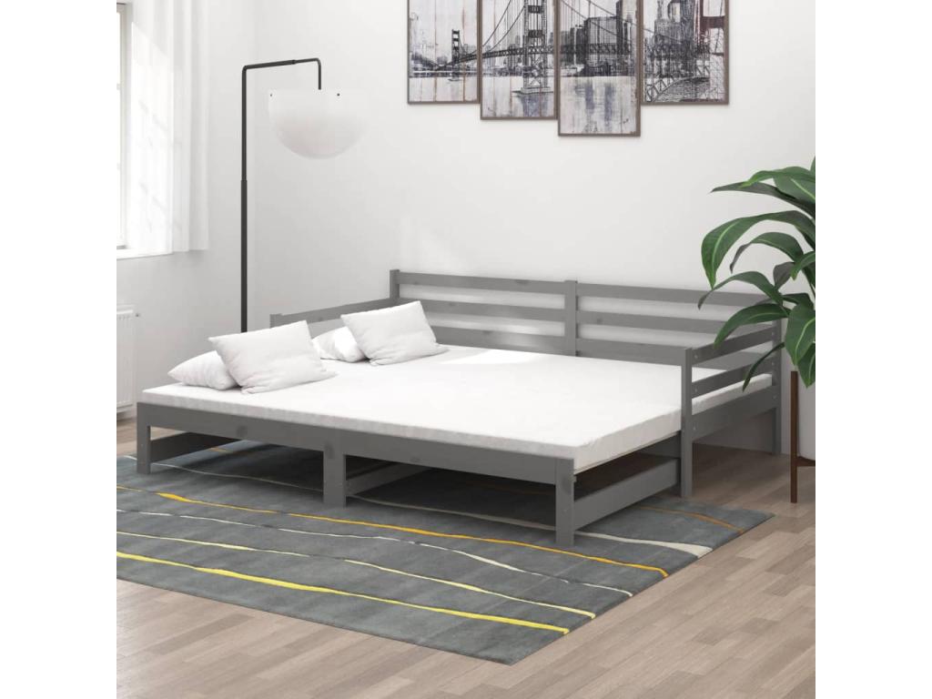 Sliding bed, grey, solid pine wood, 2 x 90x200 cm, COYE85230