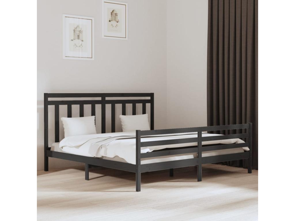 Bed frame without mattress gray 200x200 cm solid wood TRJJ04720