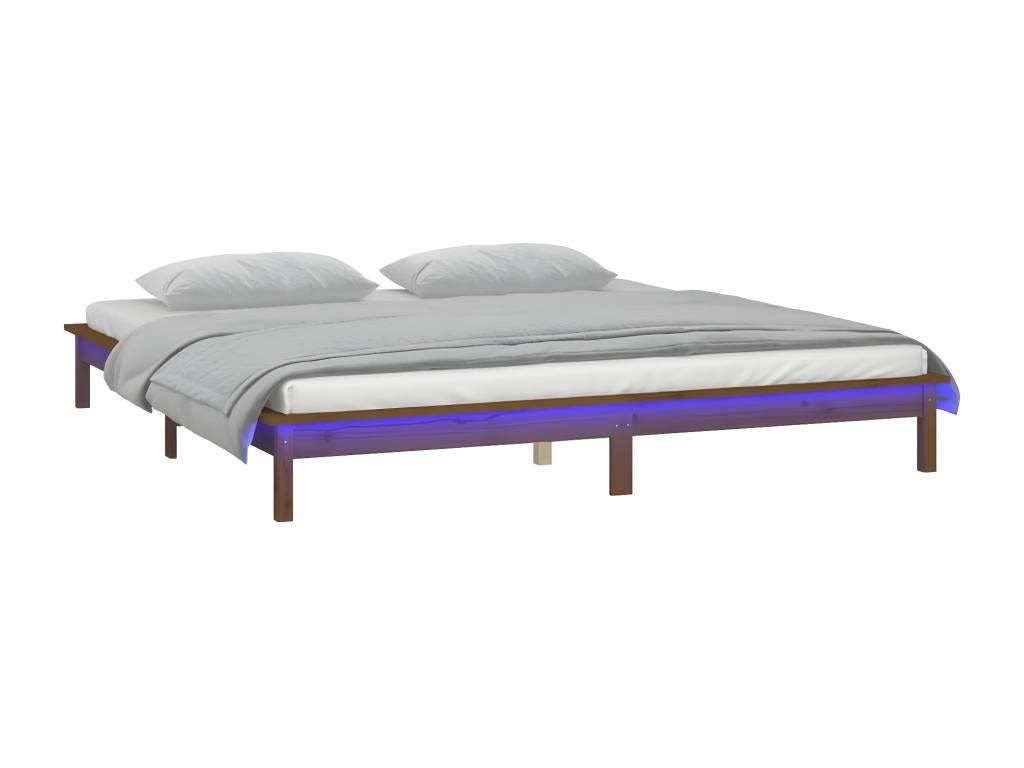 LED bed frame without mattress 140x190 cm solid wood GHYG90298