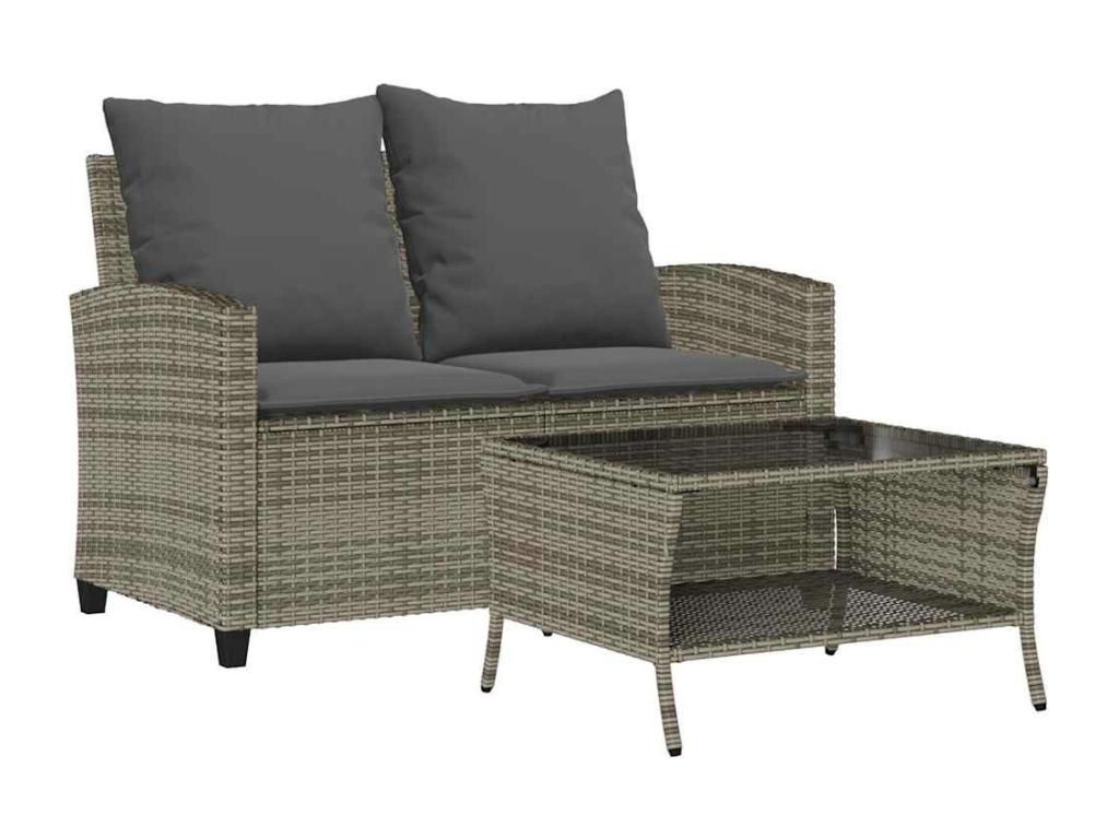 YPME01040 Grey Wicker Resin 2-Seater Garden Sofa with Cushions and Table