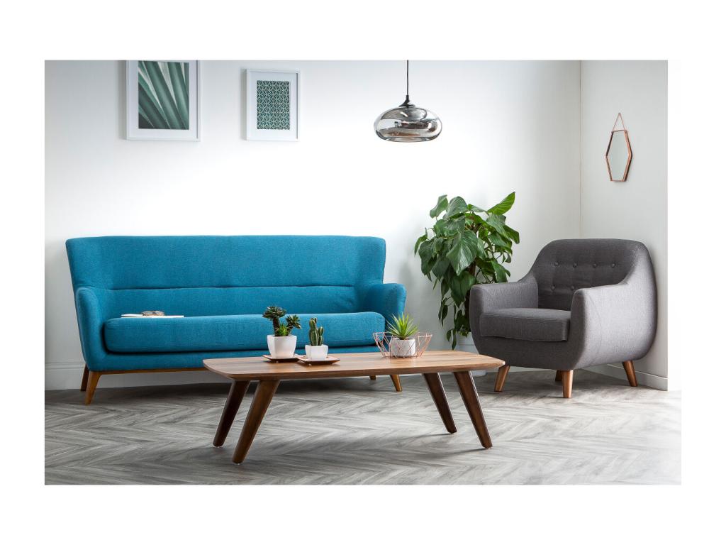 Lumenao KURL50489 armchair with removable cover in dark blue fabric and dark wood