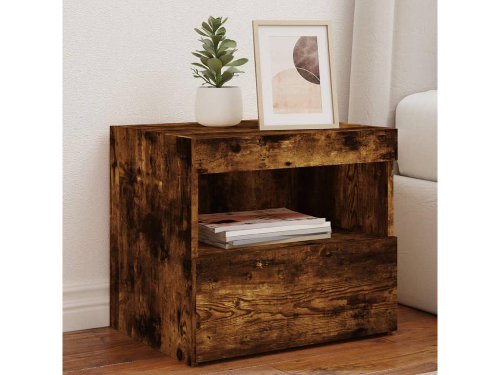 Bedside table with Lumenao LED, smoked oak, 50x40x45 cm, GGHR90043