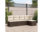 5-piece garden furniture set with cushions, brown woven resin TUFJ19586