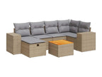 Garden furniture set with cushions, 7 pieces, beige woven resin, MBSL23613